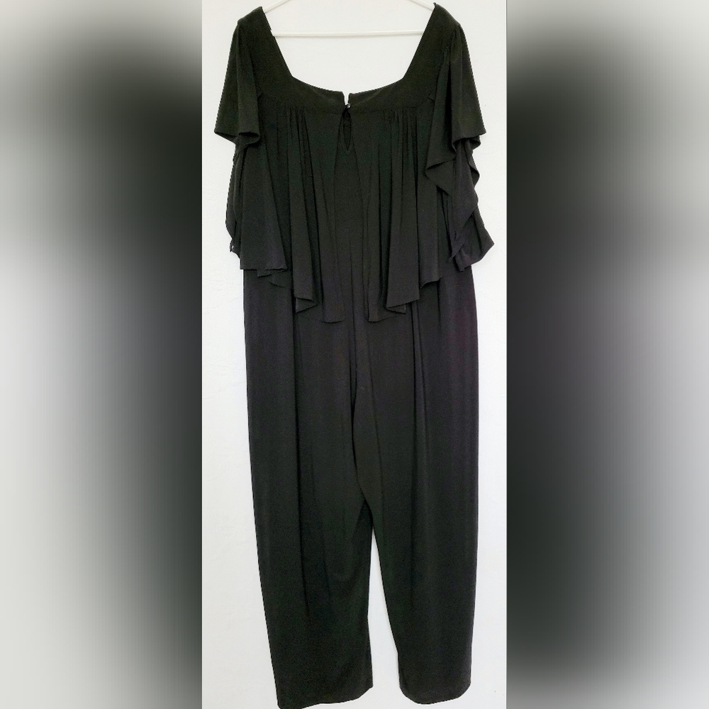 Emma & Michelle Plus Size Jumpsuit Stretch Pull On Flutter Sleeves Black 3X - Picture 6 of 16